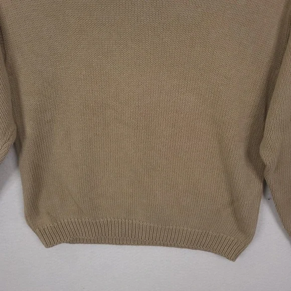 Vintage Eddie Bauer Sweater Men L Beige Crewneck Cotton Heavyweight Knit - Picture 4 of 12